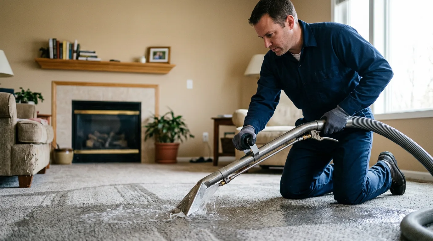 Water damage restoration technician working near Faith, SD